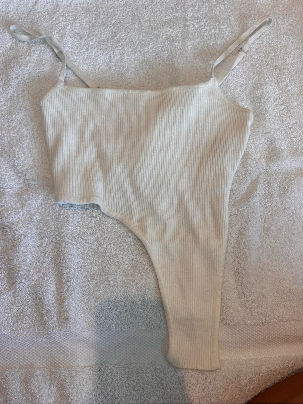 DNA couture Ivory Asymmetric Ribbed One-Shoulder Tank